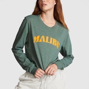 PINK Victoria's Secret Green Long Sleeve Malibu Tee